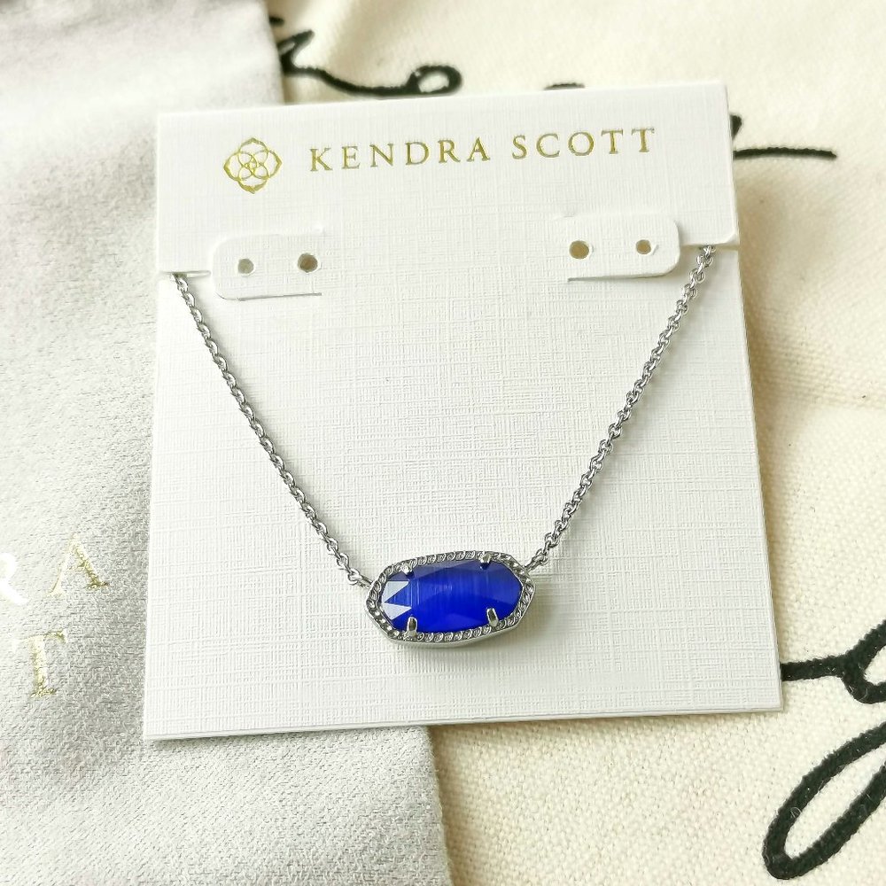 Kendra Scott Pendant Necklace - Elisa Cobalt Cat's Eye Silver